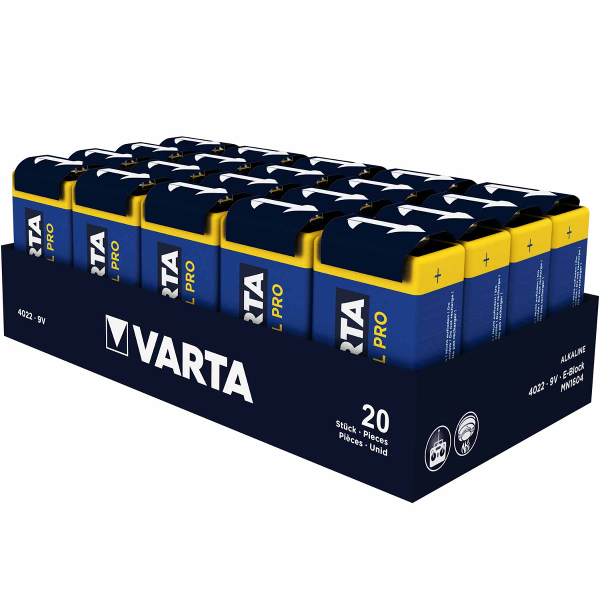 Varta Industrial 4022 9V Blockbatterien 20 Stück