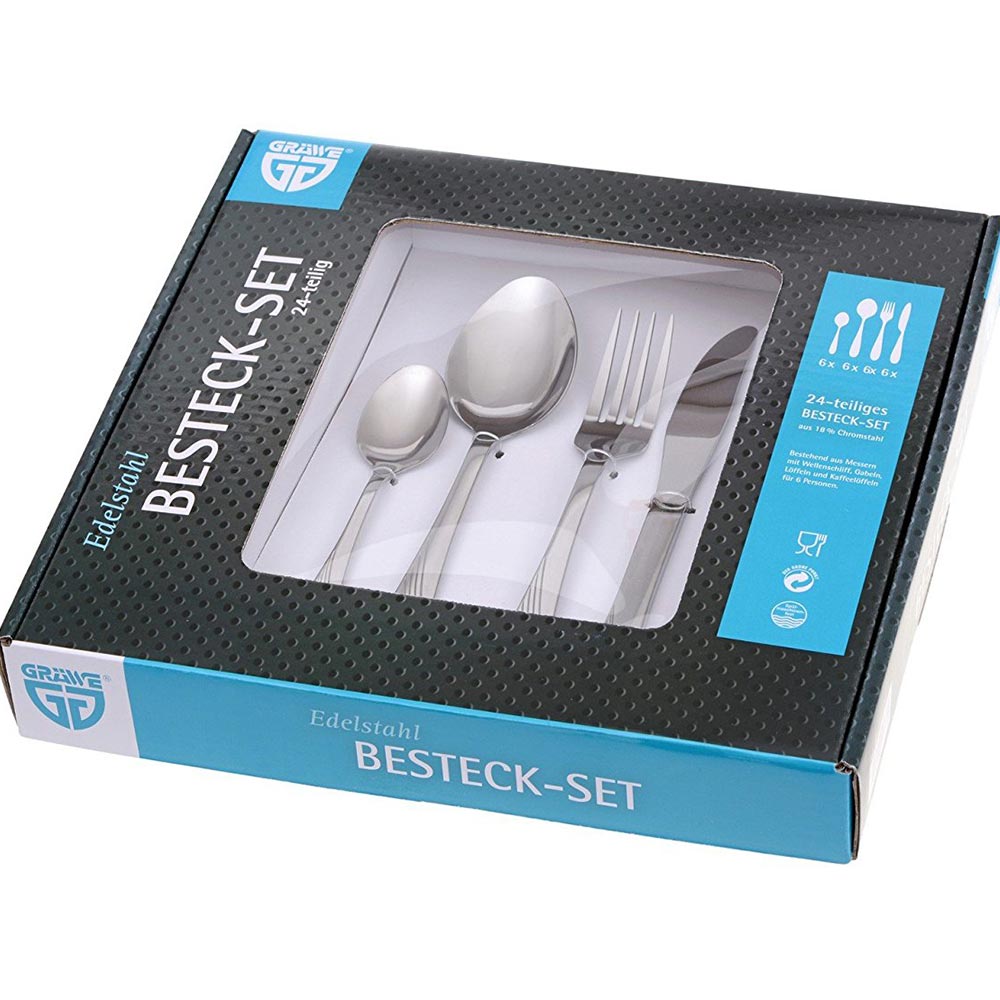 Gräwe Tafelbesteck für 6 Personen 30-teilig aus Edelstahl inkl. Kuchengabeln
