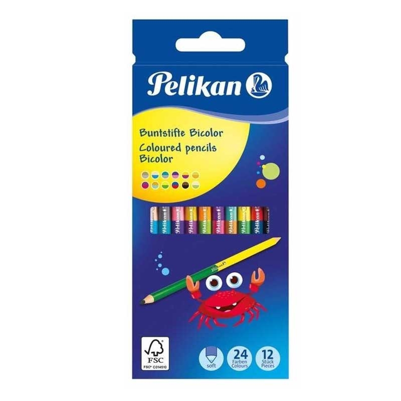 Pelikan 700146 - Bicolor-Buntstifte (12 Stifte/24 Farben) aus FSC-zertifiziertem Holz