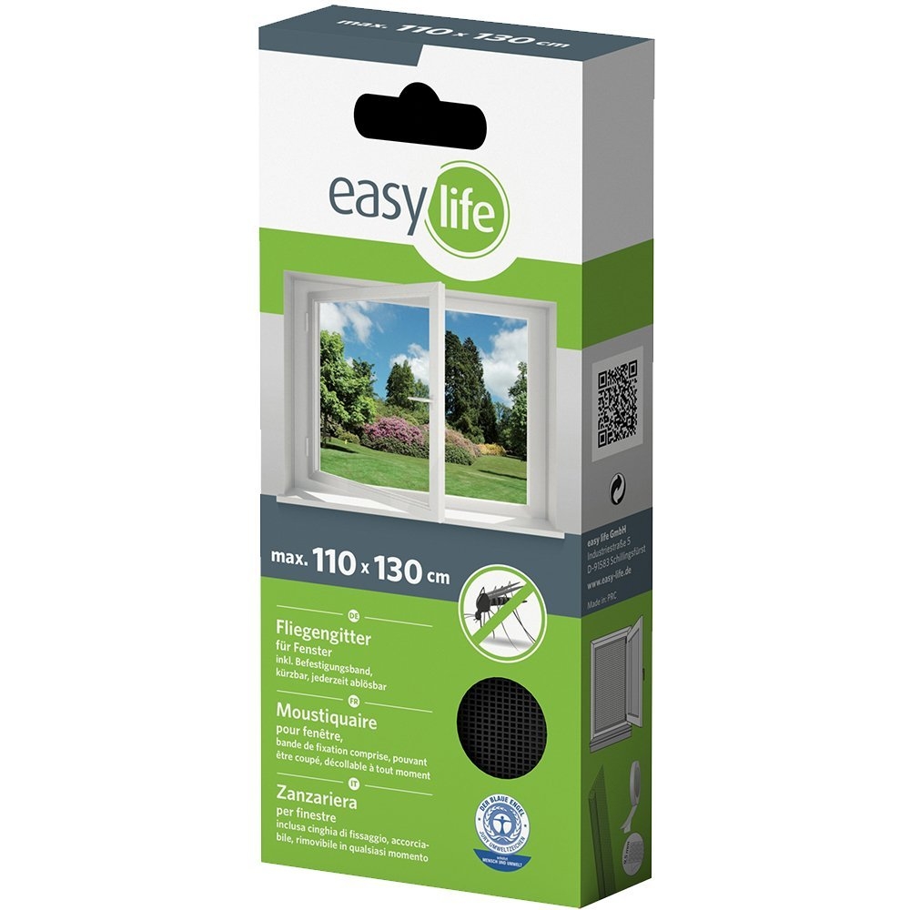 easy life Fliegengitter Insektenschutzgitter für Fenster 110 x 130 cm Anthrazit