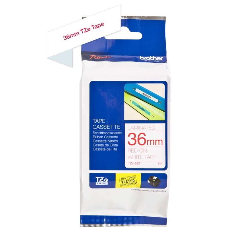 Brother TZe-262 Schriftband P-touch rot auf weiss 36mm